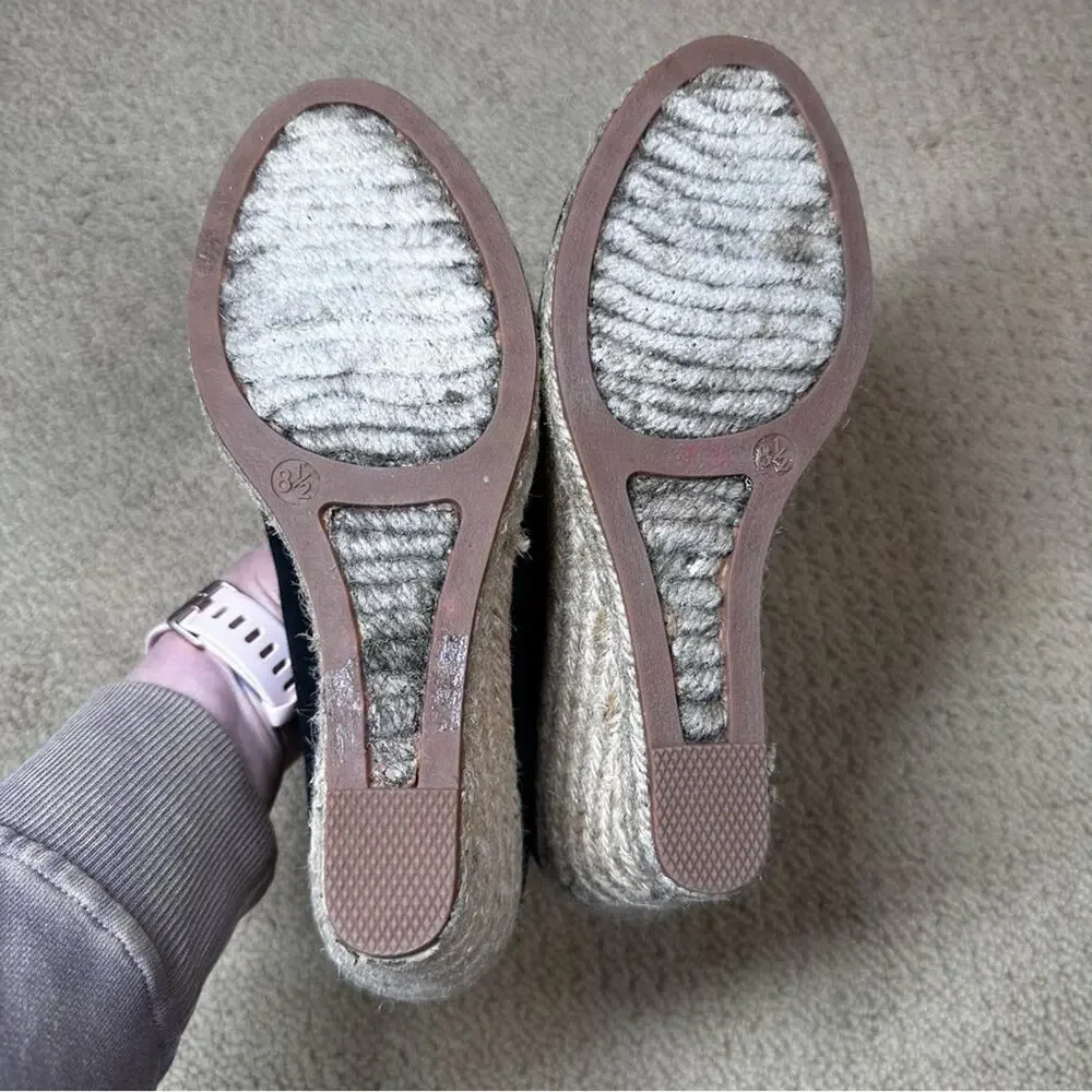 J.Crew Seville Black Canvas Wedge Espadrilles Sz 8.5 Timeless Summer Staple